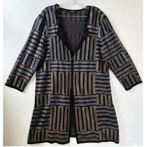 Nic+Zoe Geometric 3/4 Sleeve Button Down Sheer Sweater Women's Medium